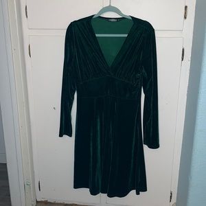 Long Sleeve V-Neck Velvet Stretchy Dress